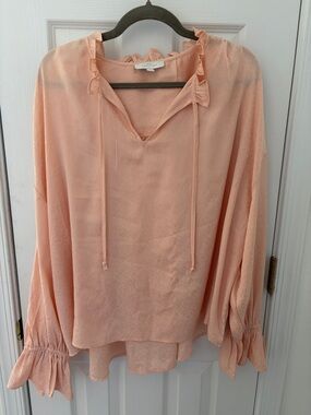 new directions Peach Cheetah Print Ruffle Tie-Neck Peasant Blouse